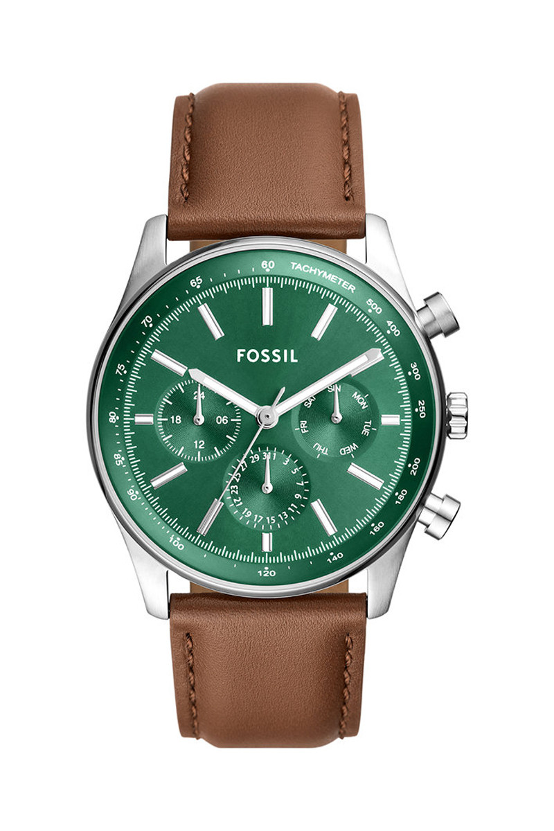 Montre à quartz en cuir Sullivan - Tachymètre - Camel et vert foncé - 02 - 33906352