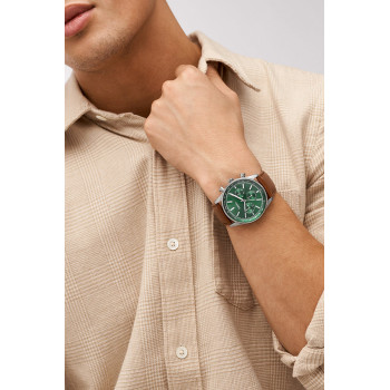 Montre à quartz en cuir Sullivan - Tachymètre - Camel et vert foncé - 02 - 33906352