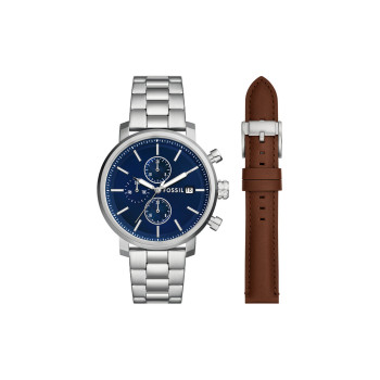 Coffret montre à quartz et bracelet en acier et cuir Rhett - 02 - 33906354