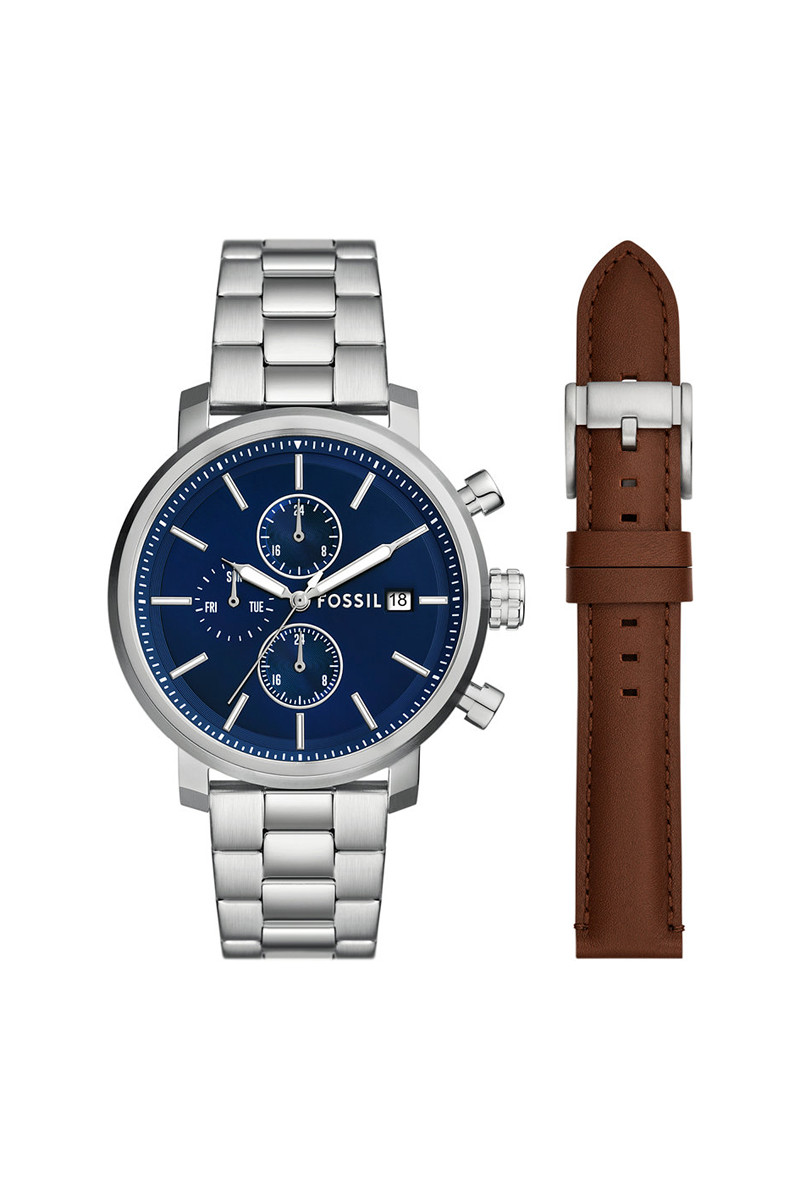 Coffret montre à quartz et bracelet en acier et cuir Rhett - 02 - 33906354