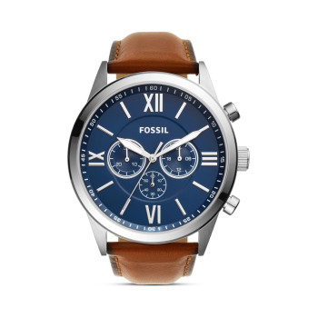 Montre à quartz en cuir Flynn - Chronographe - Marron et argenté - 02 - 33906418