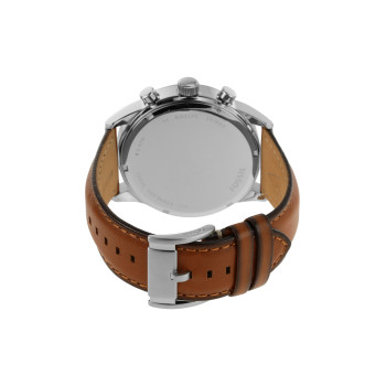 Montre à quartz en cuir Flynn - Chronographe - Marron et argenté - 02 - 33906418