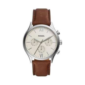 Montre à quartz en cuir - Marron et écru - 02 - 33906672