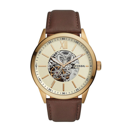 Montre automatique en cuir - Marron et doré - 02 - 33906674