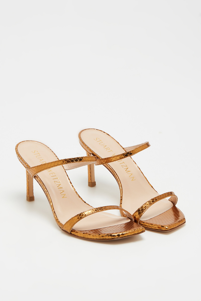 Mules à talons en cuir de chèvre Aleena - Bronze - 02 - 33856217