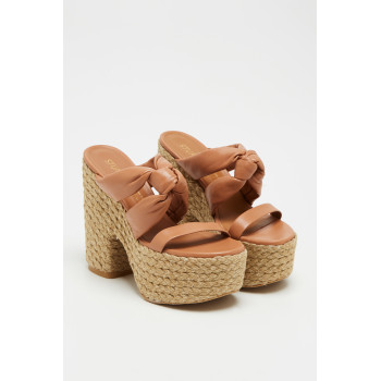 Mules à talons en cuir d agneau nubuck Playasohi - Camel et beige - 02 - 33856224