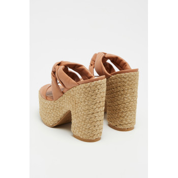 Mules à talons en cuir d agneau nubuck Playasohi - Camel et beige - 02 - 33856224