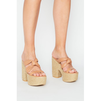 Mules à talons en cuir d agneau nubuck Playasohi - Camel et beige - 02 - 33856224