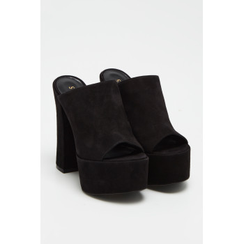 Mules à talons en cuir de chèvre nubuck Skyhi - Noir - 02 - 33856240