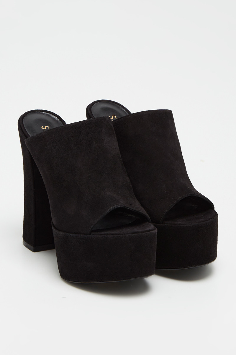 Mules à talons en cuir de chèvre nubuck Skyhi - Noir - 02 - 33856240