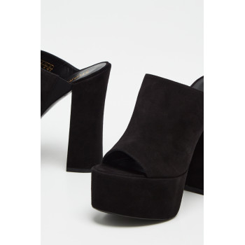 Mules à talons en cuir de chèvre nubuck Skyhi - Noir - 02 - 33856240