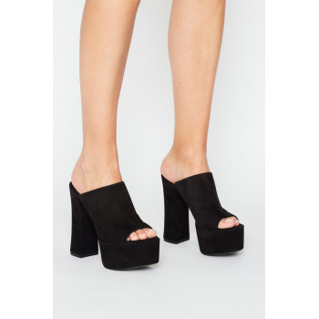 Mules à talons en cuir de chèvre nubuck Skyhi - Noir - 02 - 33856240