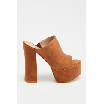 Mules à talons en cuir de chèvre nubuck Skyhi - Camel - 02 - 33856241