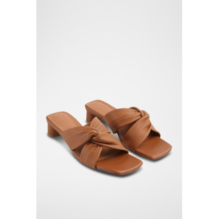 Mules à talons en cuir Huma - Camel - 02 - 33495905