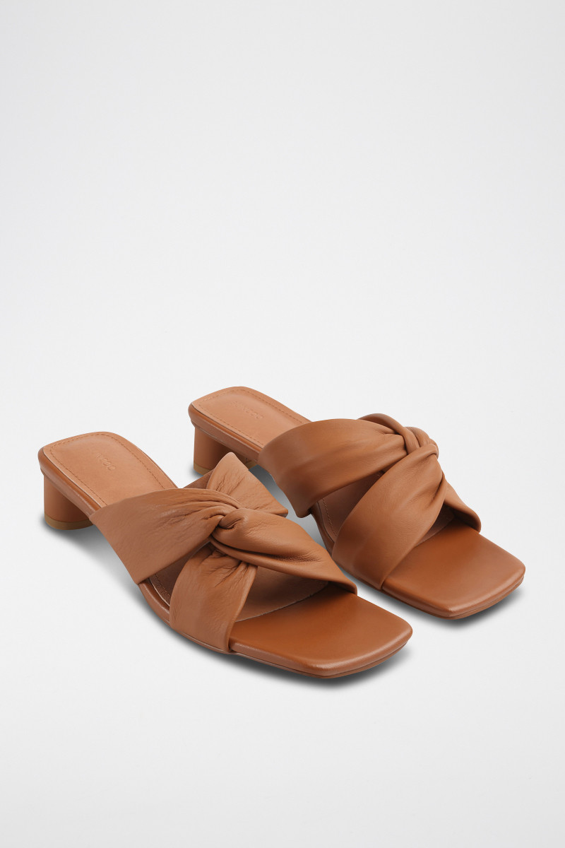 Mules à talons en cuir Huma - Camel - 02 - 33495905