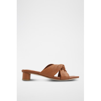 Mules à talons en cuir Huma - Camel - 02 - 33495905