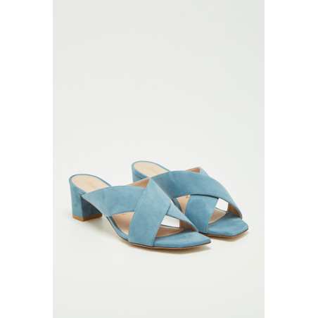 Mules à talons en nubuck Aletha - Bleu clair  - 02 - 33702169