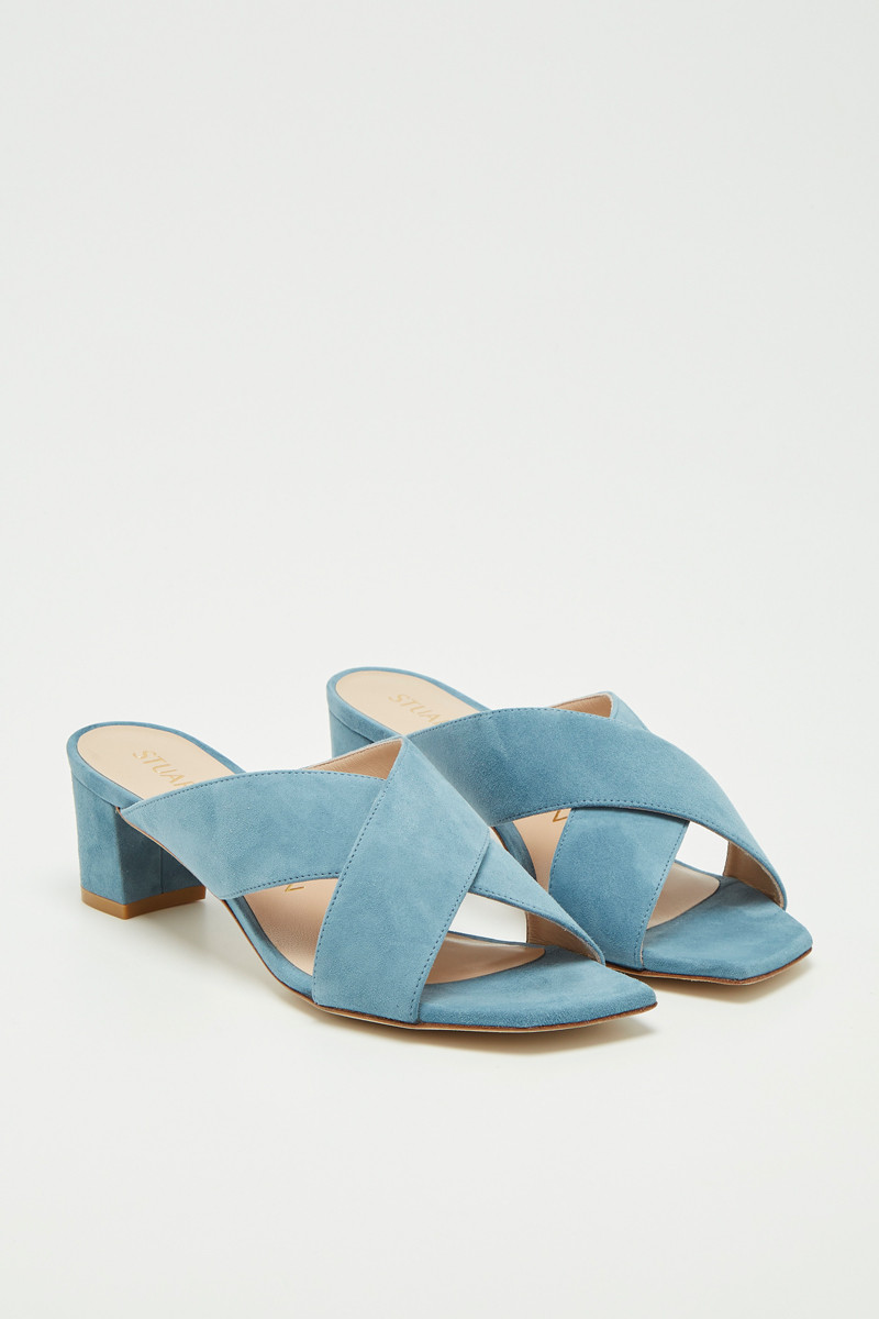 Mules à talons en nubuck Aletha - Bleu clair  - 02 - 33702169