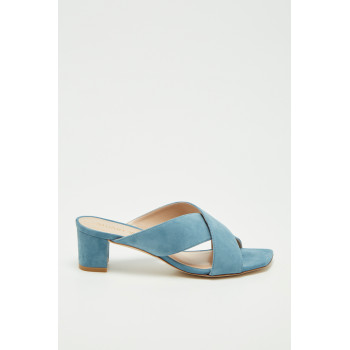 Mules à talons en nubuck Aletha - Bleu clair  - 02 - 33702169