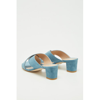 Mules à talons en nubuck Aletha - Bleu clair  - 02 - 33702169