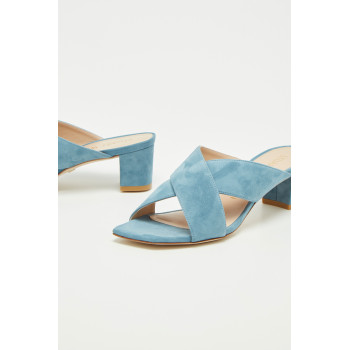 Mules à talons en nubuck Aletha - Bleu clair  - 02 - 33702169