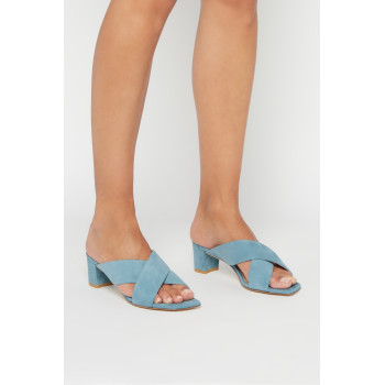 Mules à talons en nubuck Aletha - Bleu clair  - 02 - 33702169