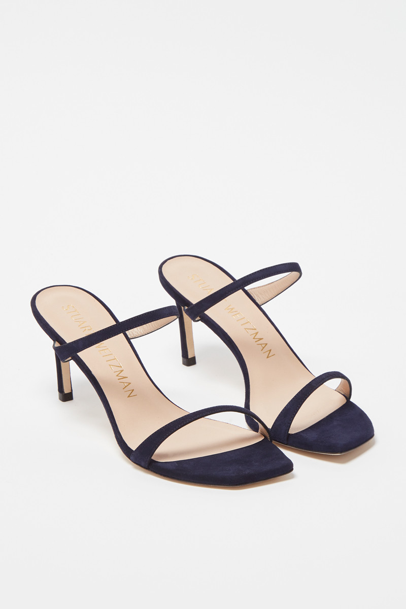 Mules à talons en nubuck Aleena -  Bleu marine  - 02 - 33702173