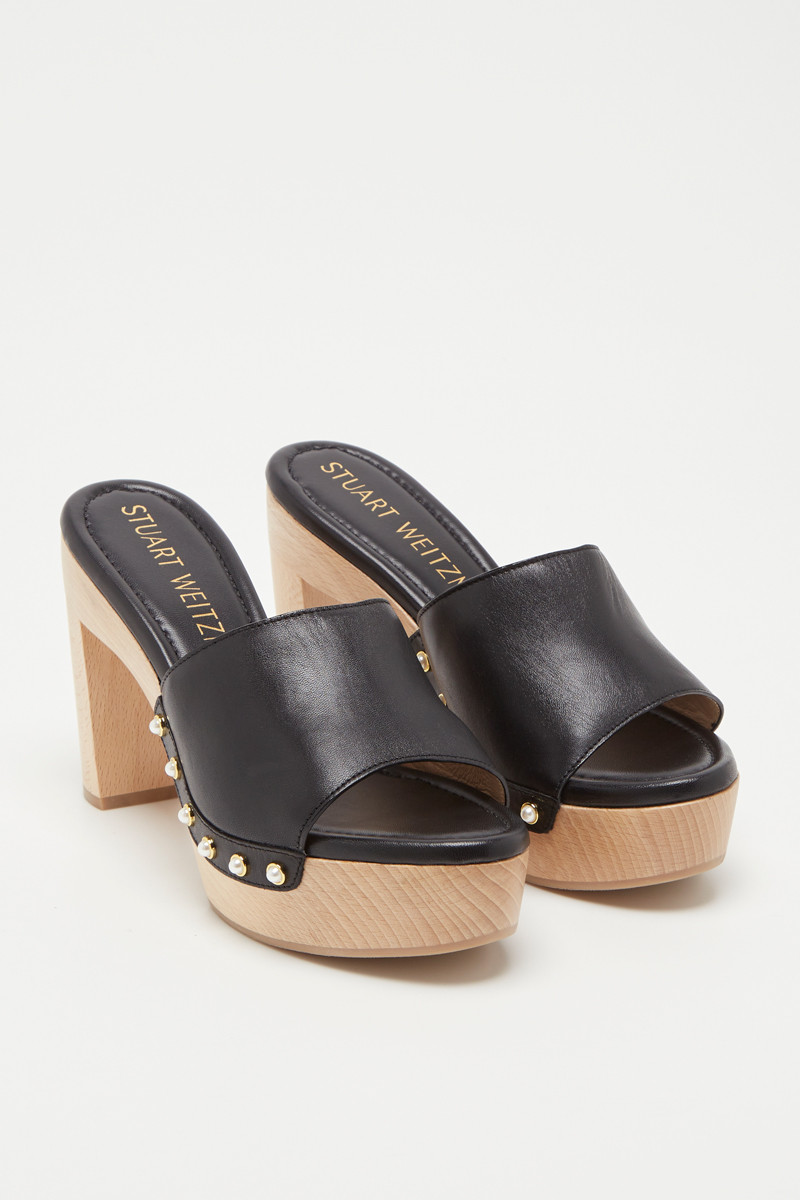 Mules à talons en cuir Pearl Clog - 
Noir  - 02 - 33702180