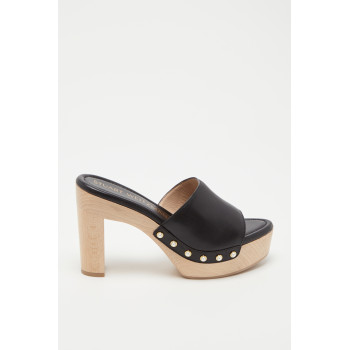 Mules à talons en cuir Pearl Clog - 
Noir  - 02 - 33702180