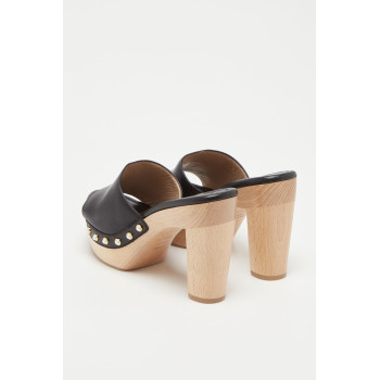 Mules à talons en cuir Pearl Clog - 
Noir  - 02 - 33702180