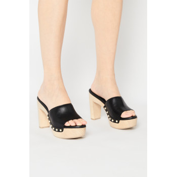 Mules à talons en cuir Pearl Clog - 
Noir  - 02 - 33702180