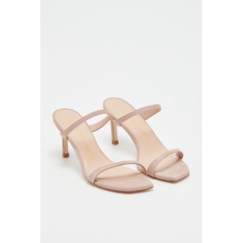 Mules à talons en cuir de chèvre Aleena 75 - Rose poudré  - 02 - 33702196