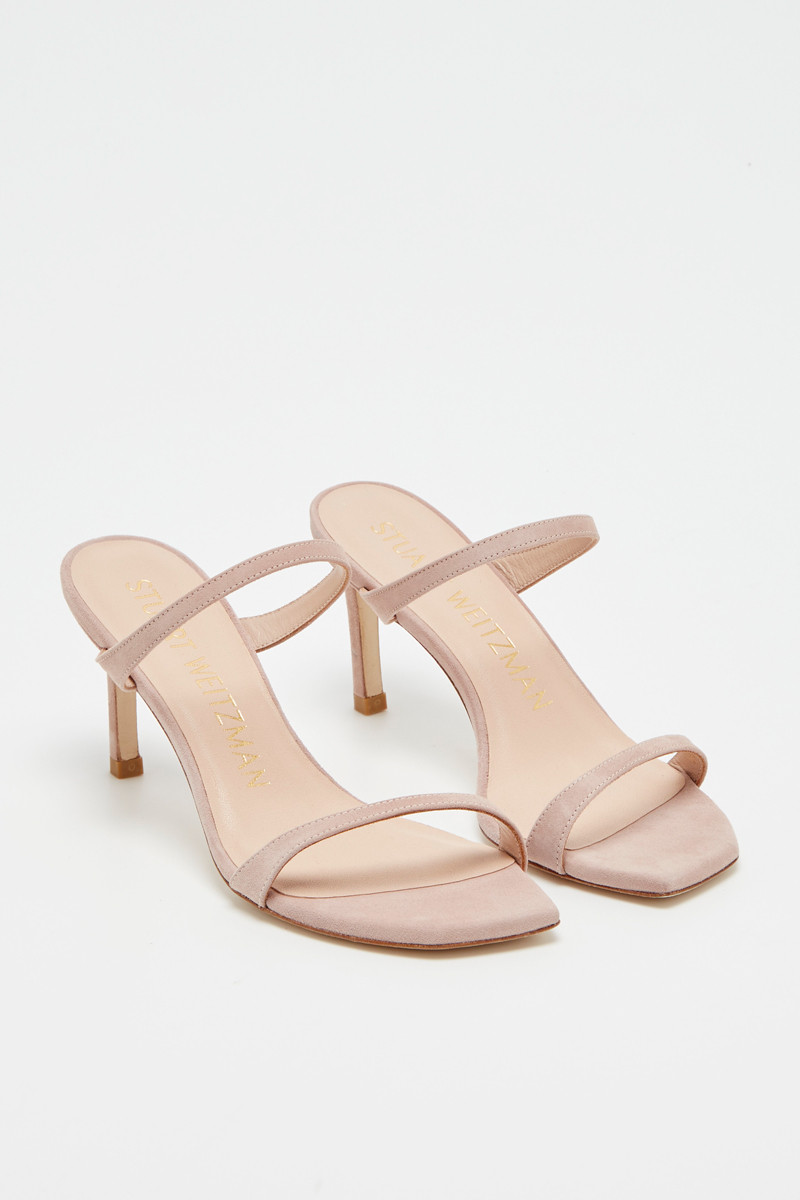 Mules à talons en cuir de chèvre Aleena 75 - Rose poudré  - 02 - 33702196