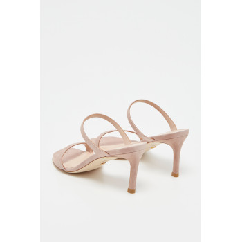 Mules à talons en cuir de chèvre Aleena 75 - Rose poudré  - 02 - 33702196