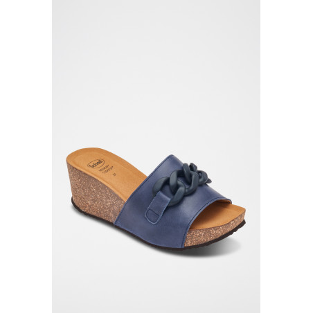 Mules compensées en cuir Ravello - 
Bleu - 02 - 33979035