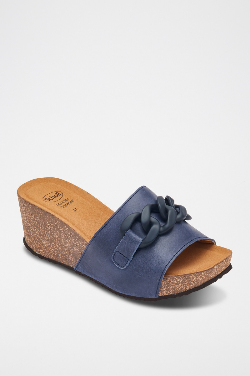 Mules compensées en cuir Ravello - 
Bleu - 02 - 33979035