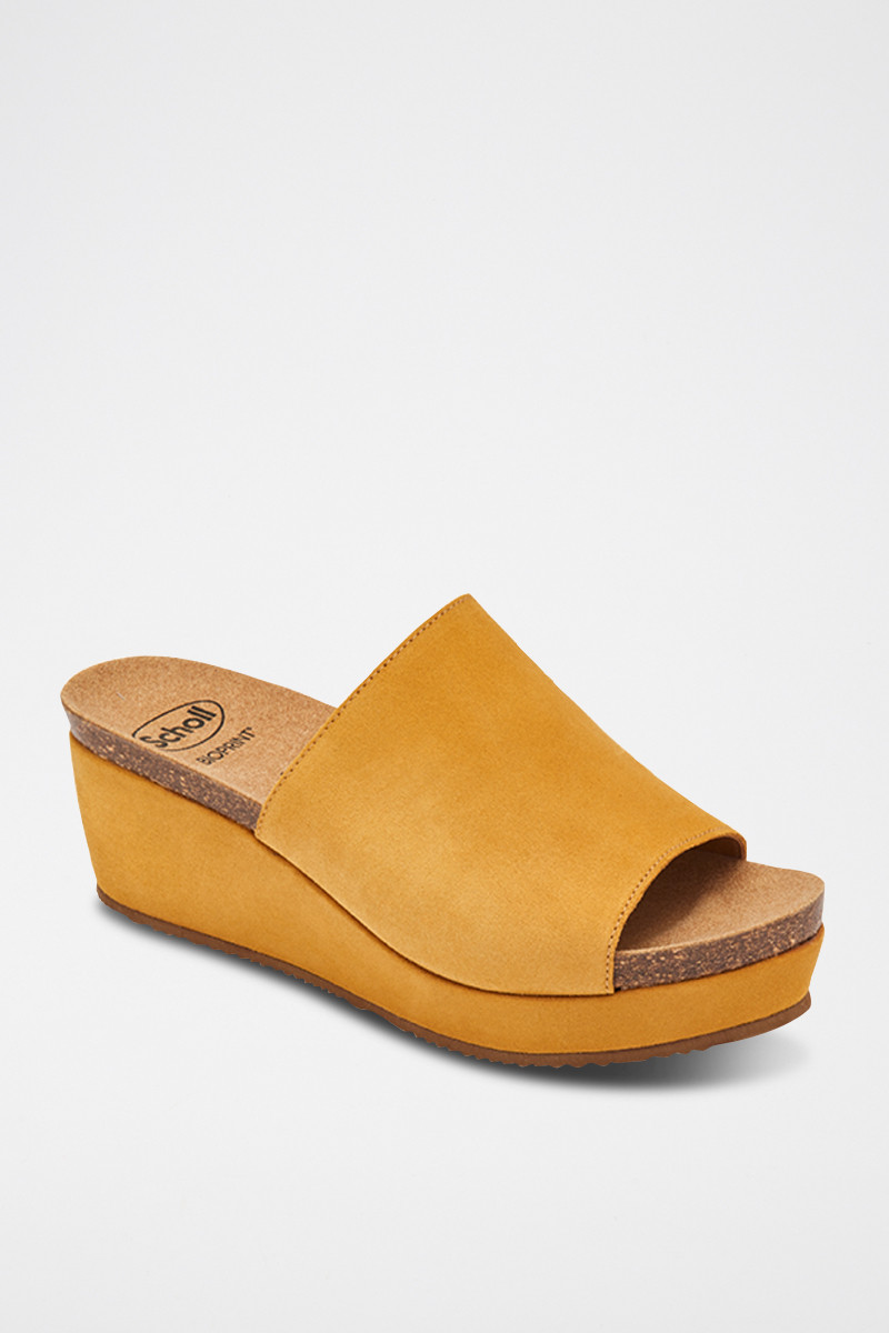 Mules compensées en nubuck Malaga - 
Ocre - 02 - 33979039