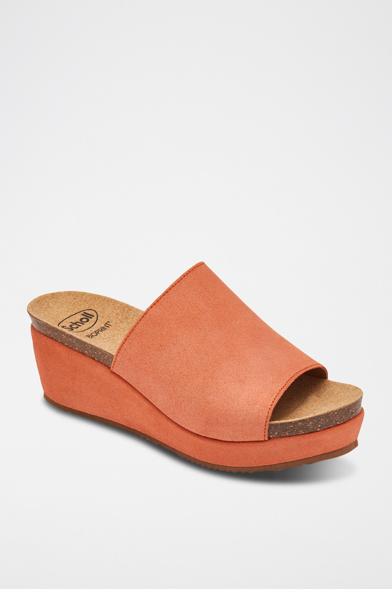 Mules compensées en nubuck Malaga - 
Saumon - 02 - 33979040