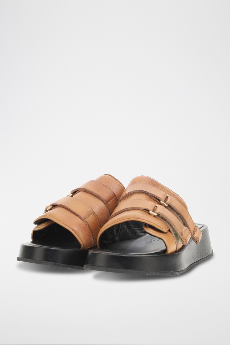 Mules en cuir de mouton Acida - Camel clair - 02 - 33979058