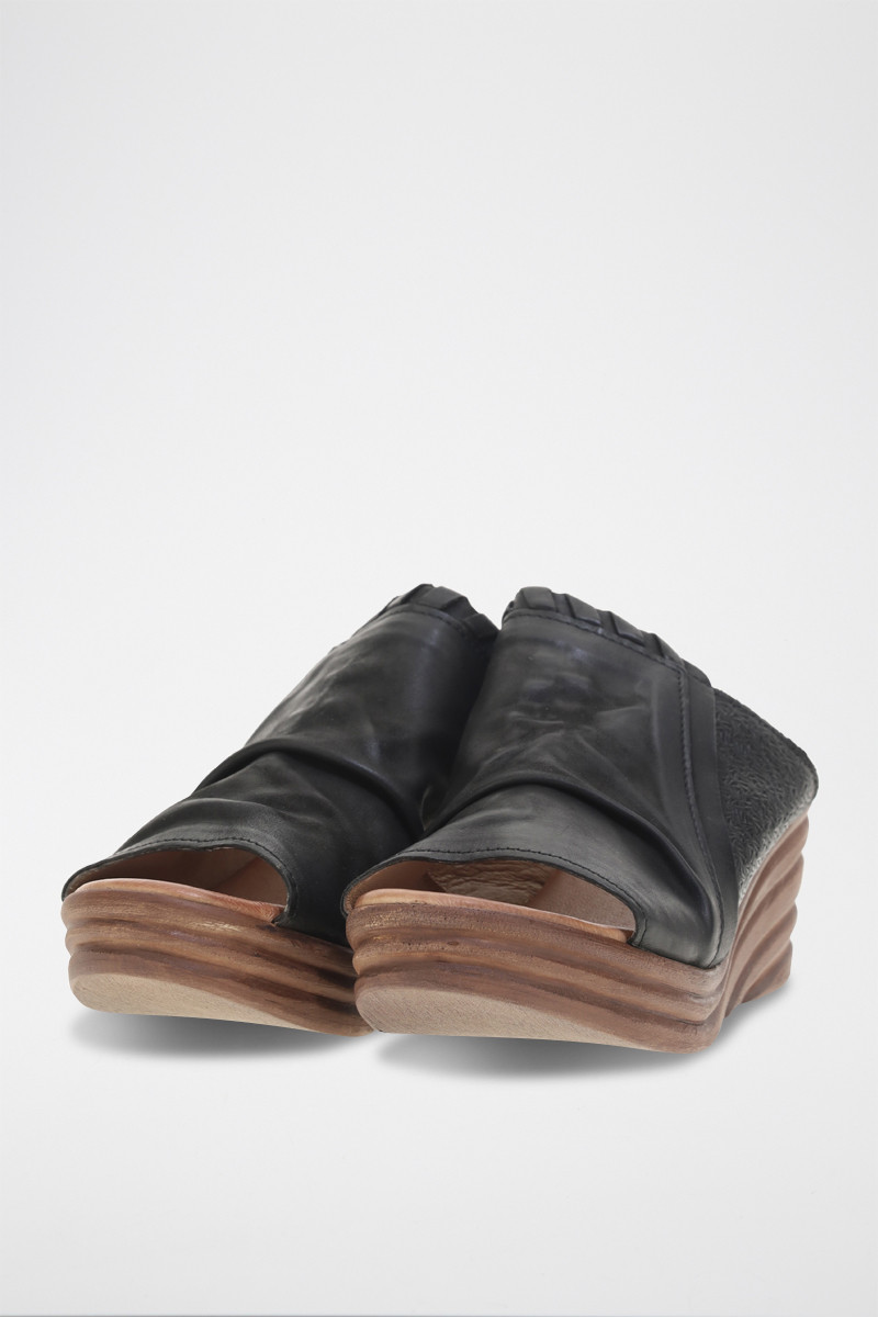 Mules compensées en cuir Athene - Noir - 02 - 33979061