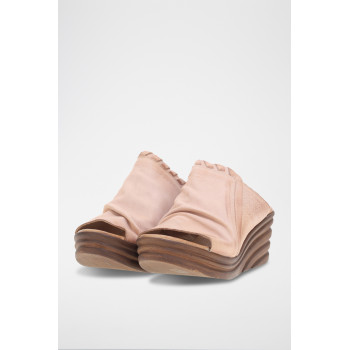 Mules compensées en cuir Athene - Rose - 02 - 33979064