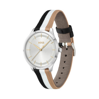 Montre à quartz en cuir et nylon - Noir et argenté - 02 - 34131421