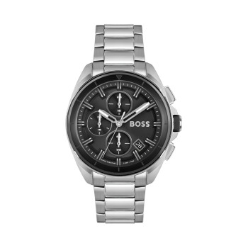 Montre à quartz en acier - Chronographe - Argenté et noir - 02 - 34131422