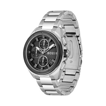 Montre à quartz en acier - Chronographe - Argenté et noir - 02 - 34131422