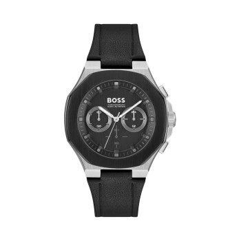 Montre à quartz en cuir - Chronographe - Noir et argenté - 02 - 34131427