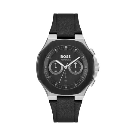 Montre à quartz en cuir - Chronographe - Noir et argenté - 02 - 34131427