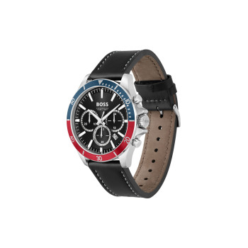 Montre à quartz en cuir - Chronographe - Noir et argenté - 02 - 34131428