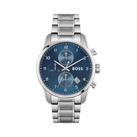 Montre à quartz en acier - Tachymètre et chronographe - Argenté et bleu - 02 - 34131434