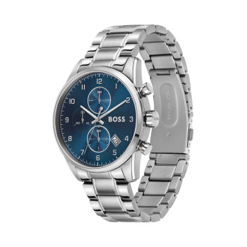 Montre à quartz en acier - Tachymètre et chronographe - Argenté et bleu - 02 - 34131434