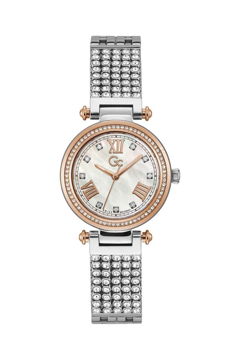 Montre à quartz en acier ornée de cristaux Swarovski - Argenté et doré rose masqué pour offre black week - 02 - 34131580